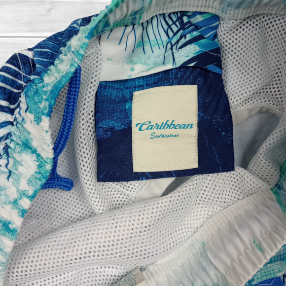 Caribbean Swimwear Men's Blue Hawaiian Board Shorts Swim Trunks-‎ Size M - Picture 5 of 5